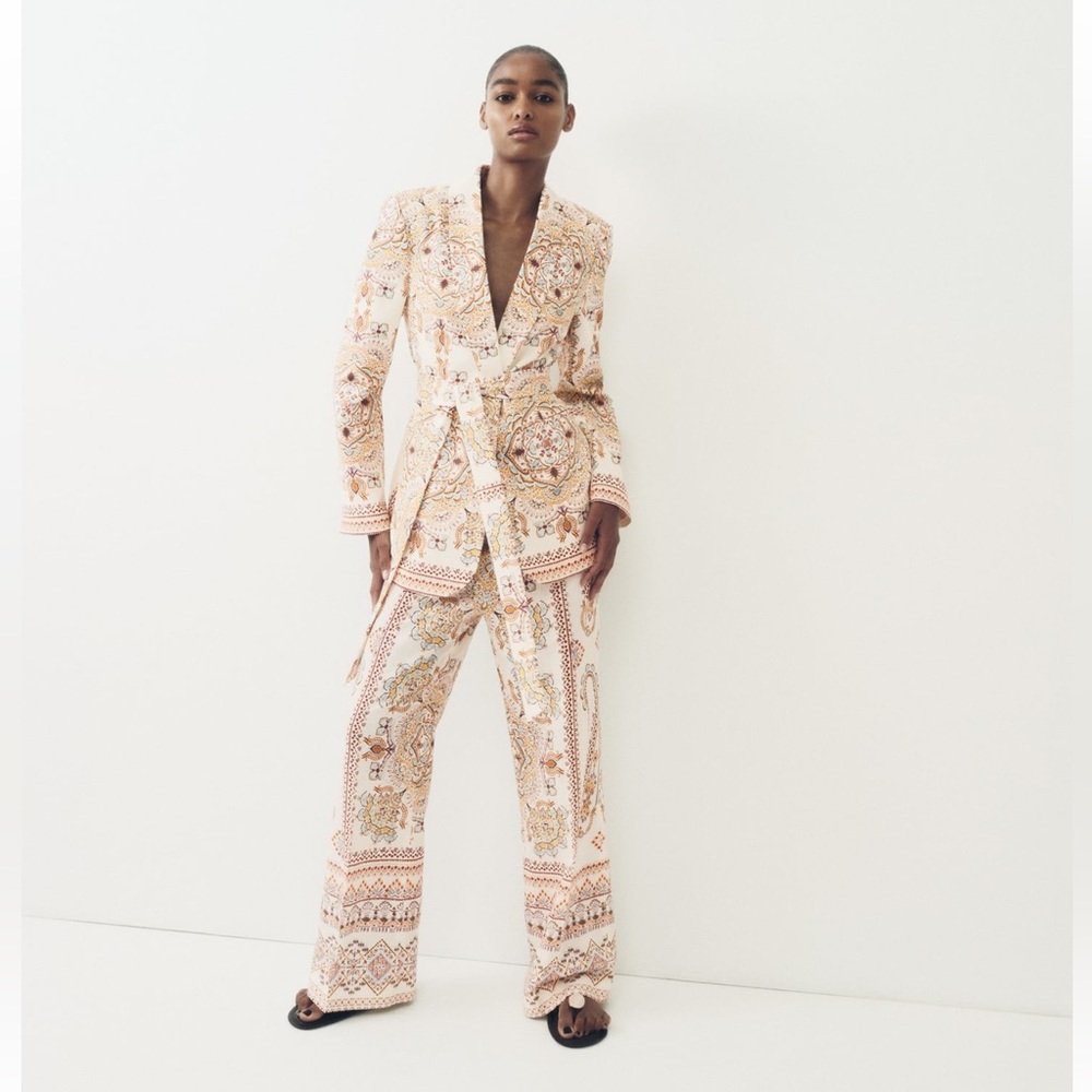 Zara printed linen blend suit coord set